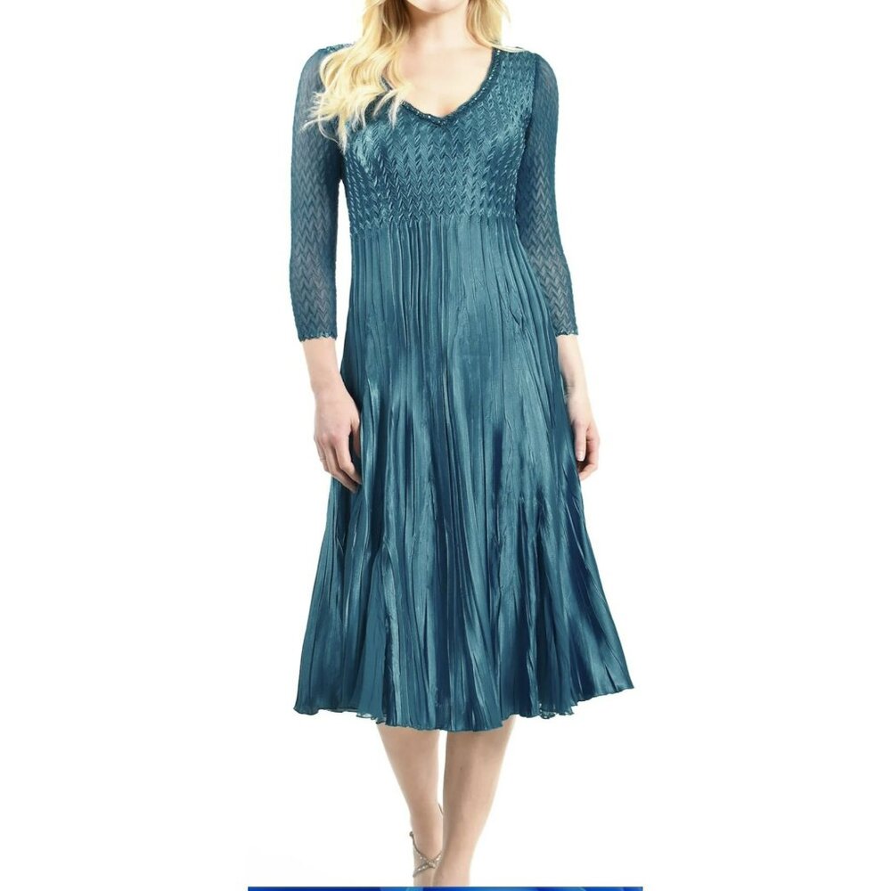 Komarov V Neck Charmuese Emerald Midi Dress Size Large NWT